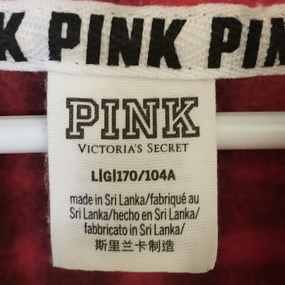 RARE PINK Victoria's Secret Faux Polar Fleece Red & Black Plaid Half-Zip Hoodie - Picture 6 of 8